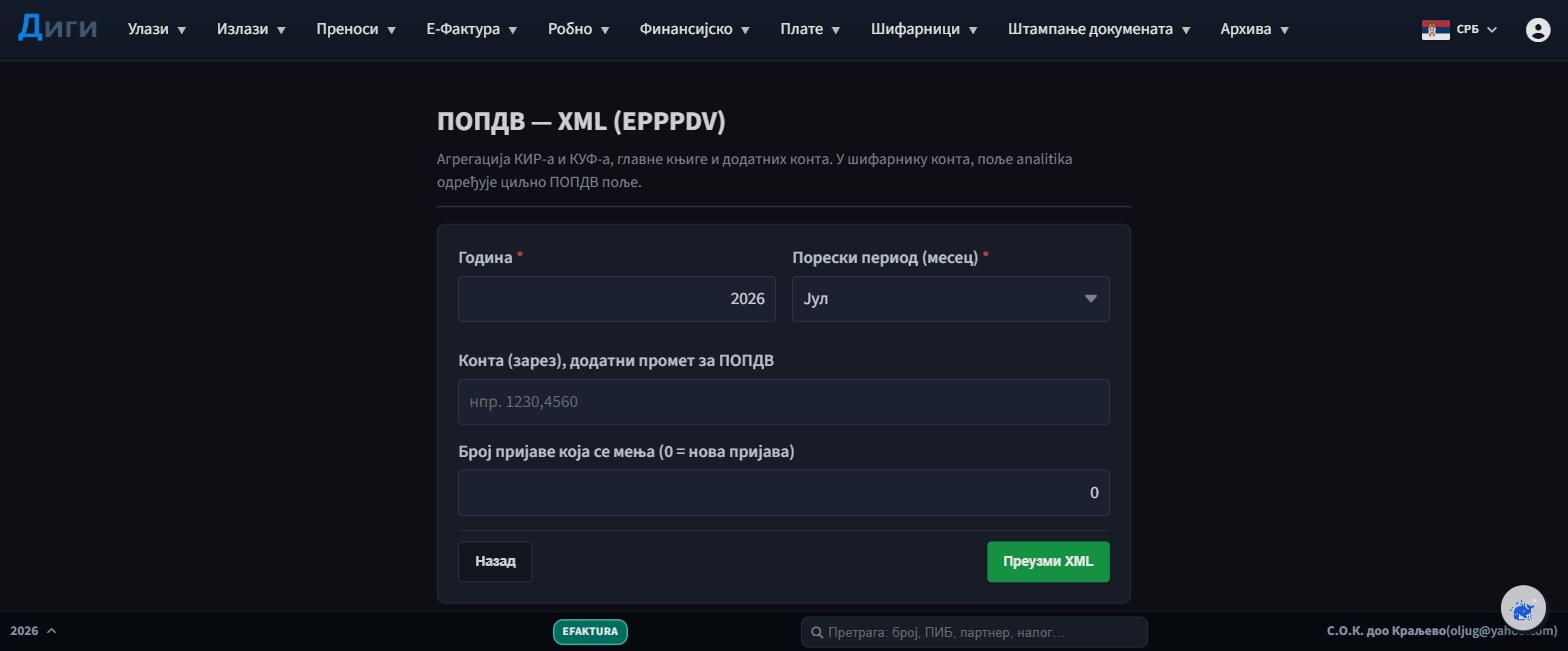 ПОПДВ XML за ePorezе