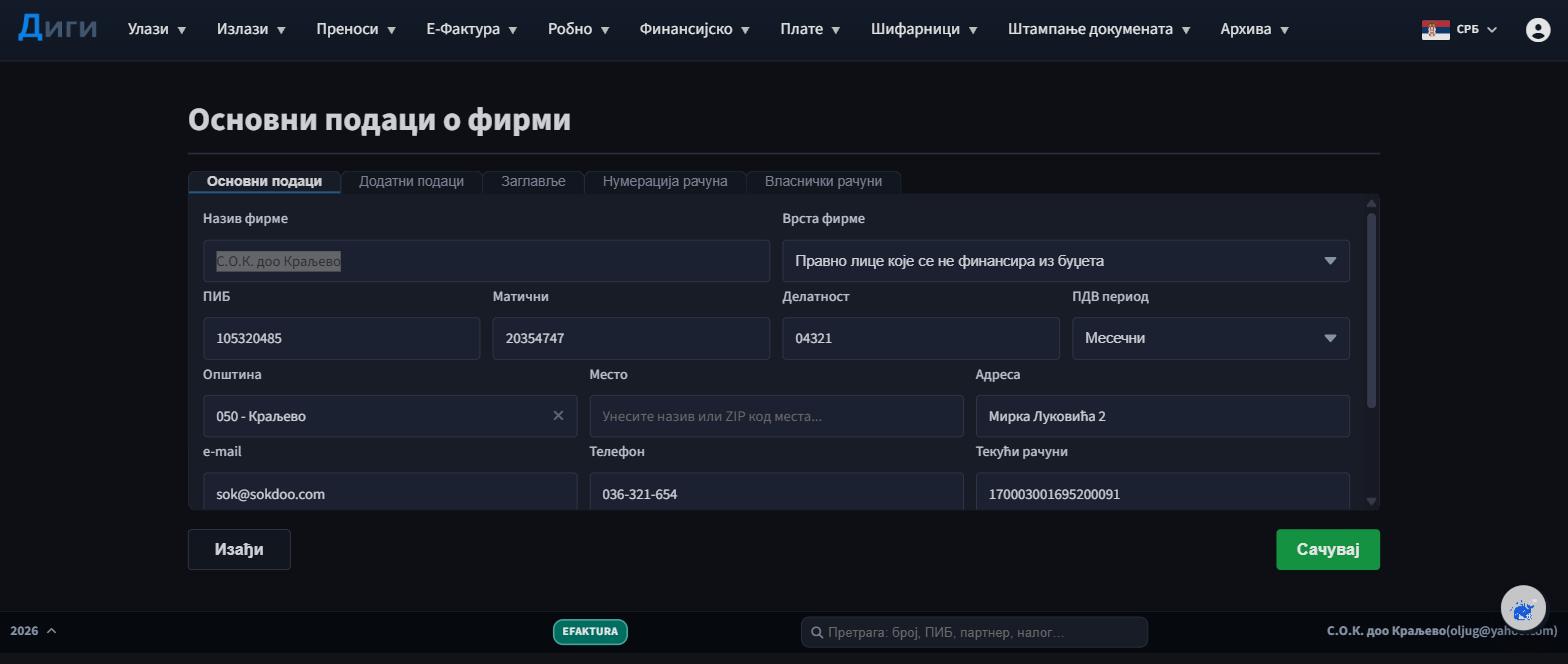 Основни подаци фирме