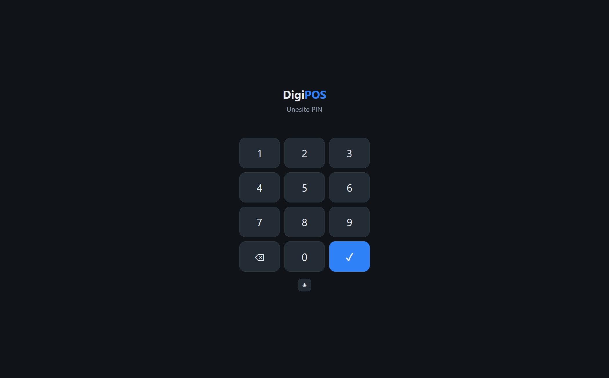 DigiPOS — prijava na kasu PIN-om, tastatura sa izborom jezika