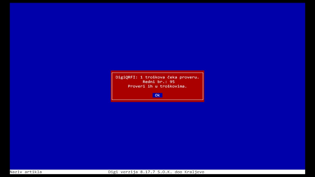 Digi awin legacy — црвени Alert: DigiQRFI, 1 трошак чека проверу, редни бр. 95